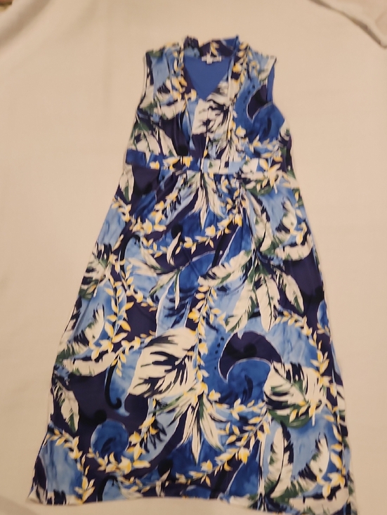 Chico's Dresses & Skirts - Chico's Blue, White and Yellow Tropical Leaf-Print Sleeveless Maxi Dress